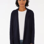 Long buttonless microfibre jersey blazer with lapels and two flapless pockets