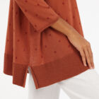 Boat neck sweater in 100% cotton with tone-on-tone shiny viscose polka dots