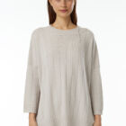 Crew neck sweater in 100% Extrafine Merino, long dropped sleeves, vertical rib knit