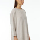 Crew neck sweater in 100% Extrafine Merino, long dropped sleeves, vertical rib knit