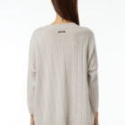 Crew neck sweater in 100% Extrafine Merino, long dropped sleeves, vertical rib knit