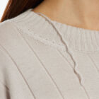 Crew neck sweater in 100% Extrafine Merino, long dropped sleeves, vertical rib knit