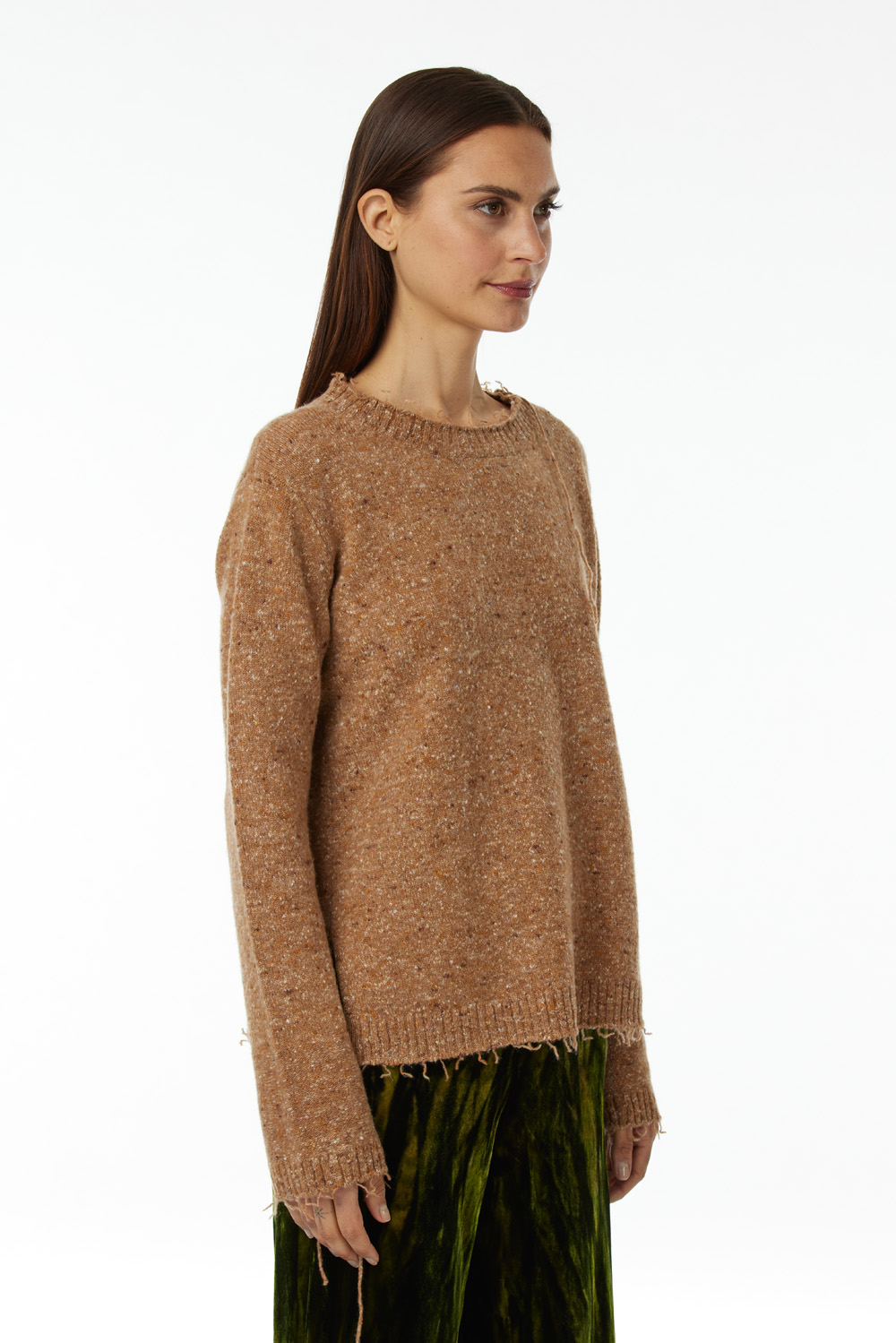 Crew neck sweater in mélange blend of Cashmere and Lambswool