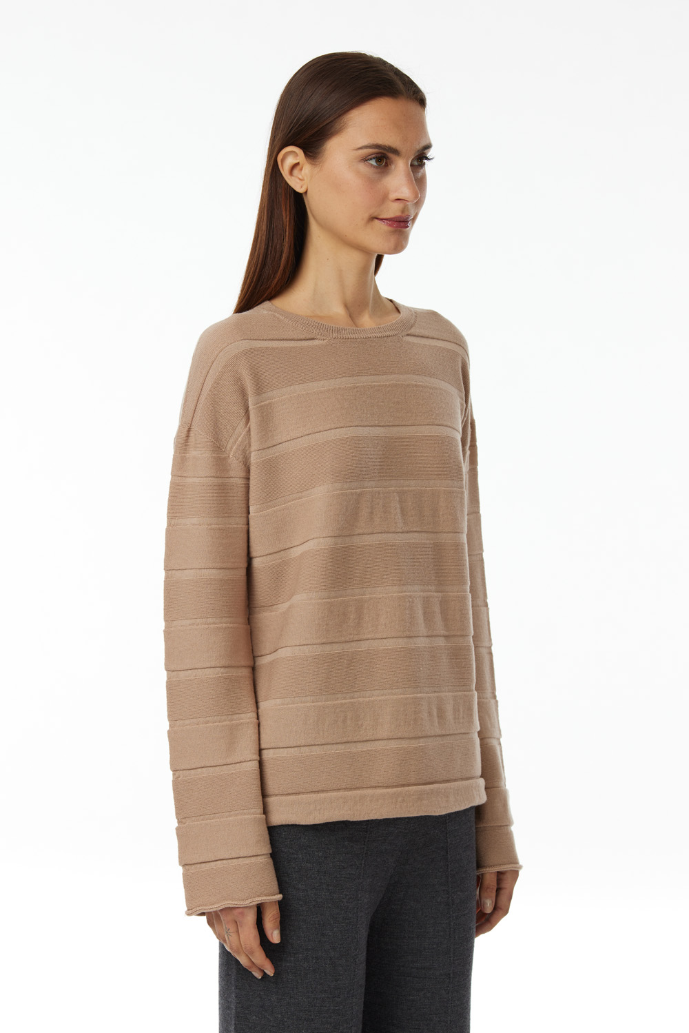 Pull girocollo in 100% Merino Extrafine, manica lunga scesa