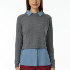 Cashmere-blend crew neck sweater, long raglan sleeves