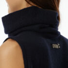 Sleeveless high-neck sweater in 100% Extrafine Merino, ribbed collar