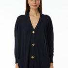 V neck cardigan in 100% Extrafine Merino, long dropped sleeves