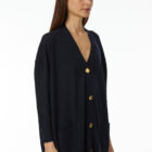 V neck cardigan in 100% Extrafine Merino, long dropped sleeves