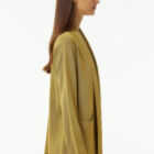 Milano stitch caban in 100% shiny viscose, long sleeves, pockets at front, sligtly A line and asimmetrical edgings.