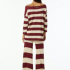 Oversized striped shiny viscose sweater with long sleeve and tubular bottom edge.