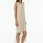 Lurex ribbed tank top, tight shoulder, round deep neck.