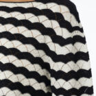 Boxy vestibility crew neck sweater in striped lace stitching with 7/8 sleeve.