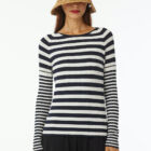 Crew neck ribbed sweater in viscose stretch, long sleeve saddle shoulder tight vestibility.