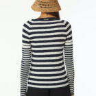 Crew neck ribbed sweater in viscose stretch, long sleeve saddle shoulder tight vestibility.