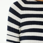 Crew neck ribbed sweater in viscose stretch, long sleeve saddle shoulder tight vestibility.