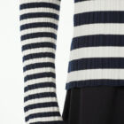 Crew neck ribbed sweater in viscose stretch, long sleeve saddle shoulder tight vestibility.