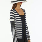 V neck ribbed cardigan in viscose stretch, long sleeve saddle shoulder tight vestibility.