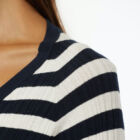 V neck ribbed cardigan in viscose stretch, long sleeve saddle shoulder tight vestibility.