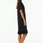 Crew neck dress in Stretch viscose jersey with short sleeves length at knee and 100% cotton fringes.