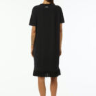 Crew neck dress in Stretch viscose jersey with short sleeves length at knee and 100% cotton fringes.