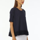 Crew neck t-shirt in Stretch viscose jersey with short sleeves and 100% cotton fringes at bottom. Regular vestibility.