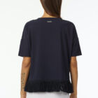 Crew neck t-shirt in Stretch viscose jersey with short sleeves and 100% cotton fringes at bottom. Regular vestibility.