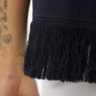 Crew neck t-shirt in Stretch viscose jersey with short sleeves and 100% cotton fringes at bottom. Regular vestibility.